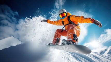 Extreme Snowboarder in Winter Sports Gear with Helmet and Goggles
