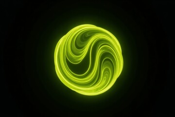 Neon glowing particle 3d sphere. Yellow and green neon energy orb. Future technology, neural networks, artificial intelligence background. Virtual assistant concept. Vibrant 3d sphere