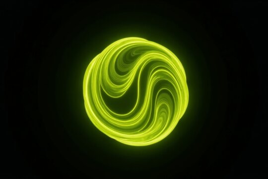Neon glowing particle 3d sphere. Yellow and green neon energy orb. Future technology, neural networks, artificial intelligence background. Virtual assistant concept. Vibrant 3d sphere
