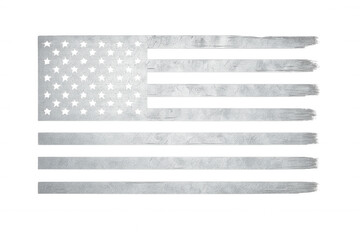 Waving american flag with silver metallic sheen, transparent backdrop highlighting national pride and patriotic spirit