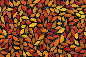 Vibrant autumn leaves in shades of red, orange, and yellow create a stunning background pattern, evoking the beauty of fall foliage and seasonal change