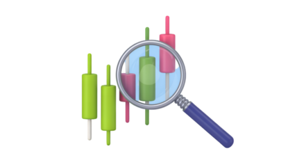 Magnifying Glass Over Stock Market Candlestick Chart