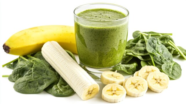 Preparing a refreshing green smoothie with spinach and banana in a bright kitchen beverage photography healthy lifestyle concept