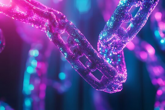 Vibrant sparkling chain in futuristic pink and blue hues for modern backgrounds