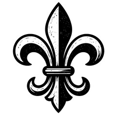 Stylized Fleur-de-Lis with Gritty Texture - Black and White Vector Graphic
