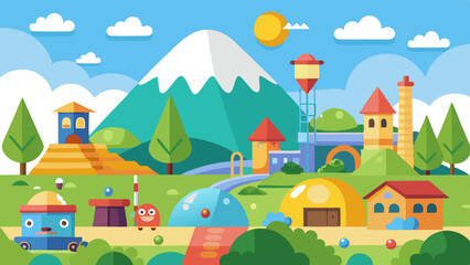 Naklejka premium kids toys landscape vector background