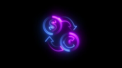 Glowing neon line Money exchange icon dollar and euro  on black background .A neon business money exchange symbol .money transfer, forex trading, global finance, digital payment, and economic . - Powered by Adobe