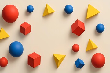 Minimal Geometric Abstract with 3D Shapes on Neutral Background