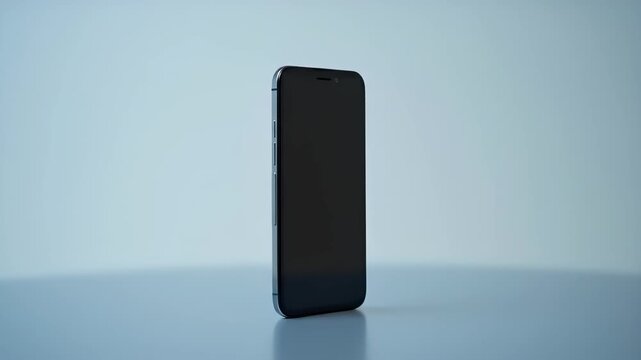 Modern smartphone with a blank black screen rotating. Minimalist technology device mockup for presentation or app advertising, 4K video animation. 
