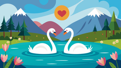 love swans on the lake vector illustration