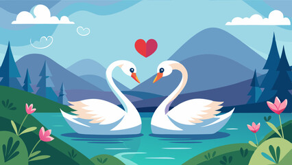 love swans on the lake vector illustration