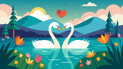 love swans on the lake vector illustration