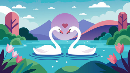 love swans on the lake vector illustration