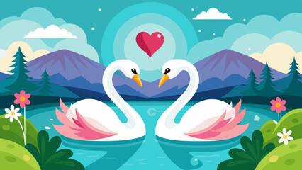 love swans on the lake vector illustration