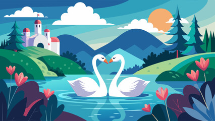 love swans on the lake vector illustration © Brojendra