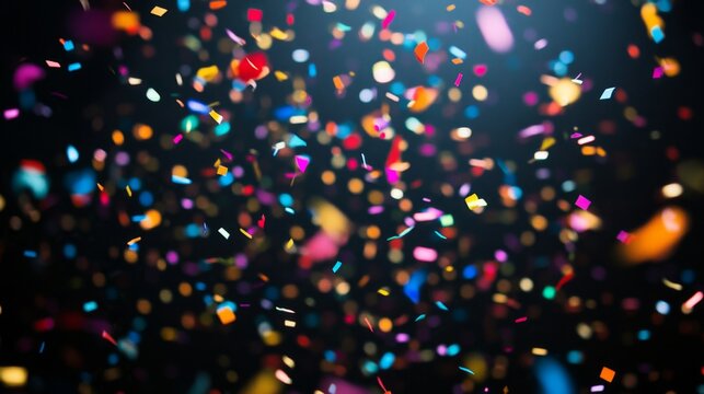 Celebratory confetti explosion festive venue high-energy event colorful atmosphere upbeat perspective highspirited moment with multicolored confetti