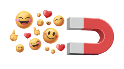 Magnet attracting positive emojis and hearts