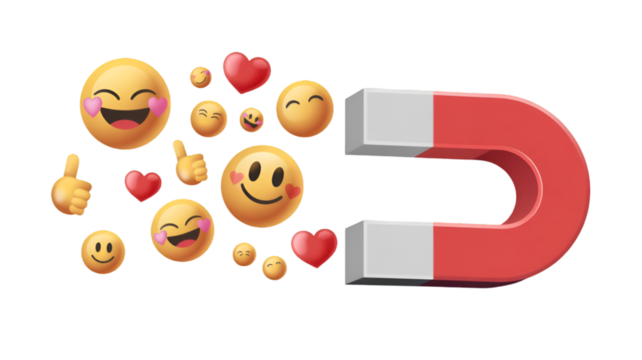 Magnet attracting positive emojis and hearts