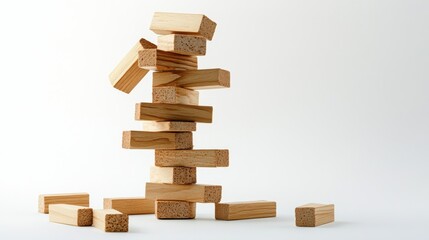 Tipping point jenga tower indoor game space image showcase minimalist background overhead view balancing act of wood blocks