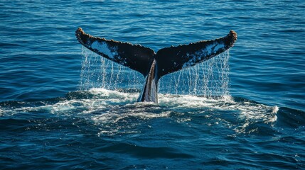 Obraz premium Majestic humpback whale tail fin rising above the ocean marine wildlife nature photography calm waters underwater perspective capturing beauty