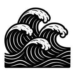 Bold Vector Ocean Waves - Stylized Woodcut Illustration in Black and White