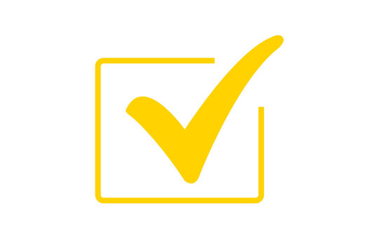 yellow check mark in checkbox outline complete, validated, approved, and correct icon