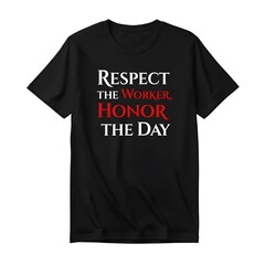 Black t shirt with respect the fallen honor the day message in white and red