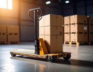 Warehouse pallet jack with boxes
