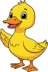 Cute cartoon duck illustration, happy yellow duckling vector art perfect for kids, stickers, t-shirts, baby shower and nursery decort