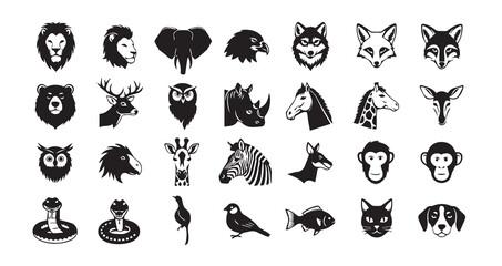 Animal head silhouette icon bundle illustration