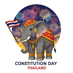 Elephant with thai flag and fireworks isolated on transparent background