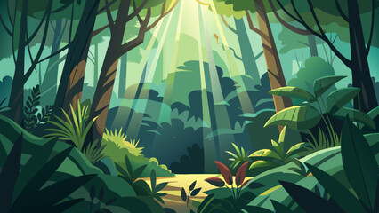 Obraz premium rays of light penetrating through the jungle