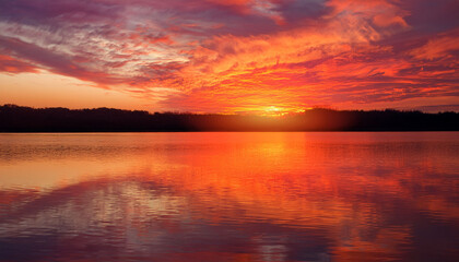 Obraz premium sunset water reflection orange pink hues