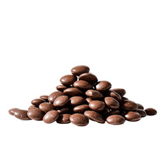 Naklejka premium Milk Chocolate Callets A CloseUp View of a Pile of OvalShaped Chocolate Pieces Against a Black Background isolated on transparent background