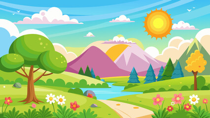 Obraz premium sunny spring andscape vector background