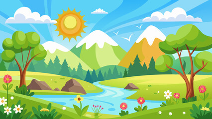 Obraz premium sunny spring andscape vector background