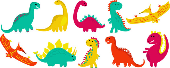 bright colorful dinosaur vector set for children web design party decor cute graphic illustration kids posters invitation cards