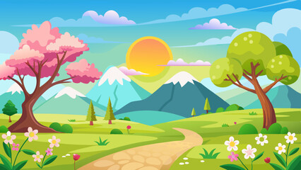 Obraz premium sunny spring andscape vector background