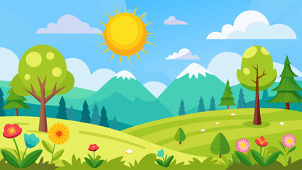 Obraz premium sunny spring landscape vector background