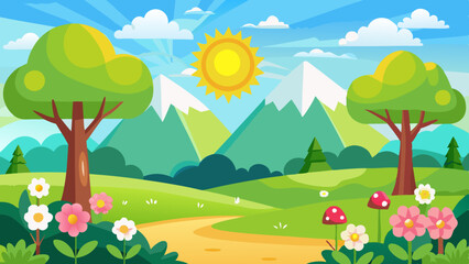 Obraz premium sunny spring landscape vector background