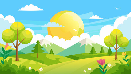 Obraz premium sunny spring landscape vector background