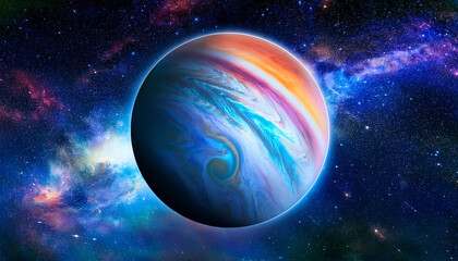 Fototapeta premium vividly colored gas giant in a starry space environment