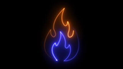 Neon fire icon animation, color flicker. Glowing neon fire icon, looped color animation. stylized neon icon with a modern, Fire flame ring of fire on black background 4K flame animation motion graphic - Powered by Adobe