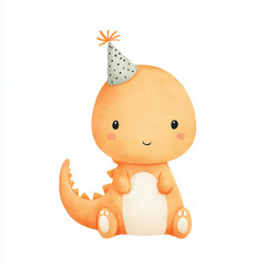 Cute Cartoon Dinosaur with Party Hat