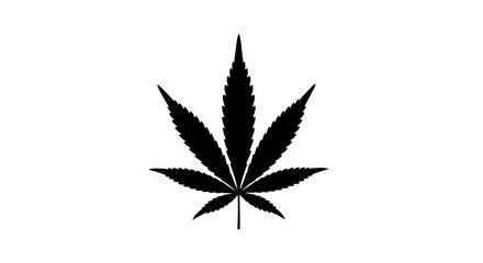 Bold black silhouette of a cannabis leaf depicting marijuana culture and symbolism on clean white background