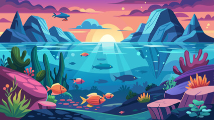 underwater world panorama landscape vector