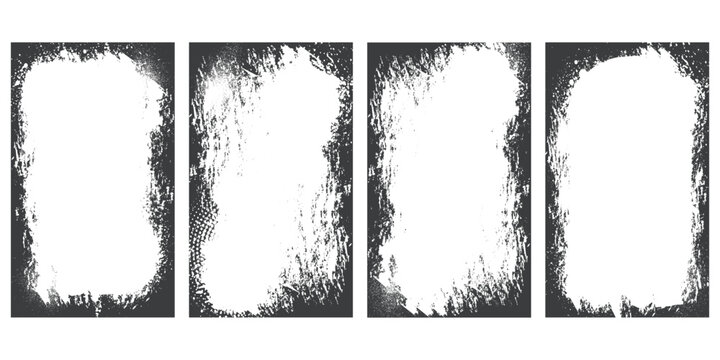 Four distressed grunge photo frame textures for creative digital projects and vintage effects white background
