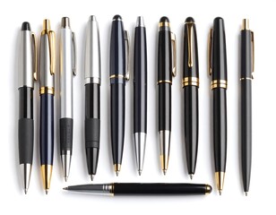Row of assorted ballpoint pens