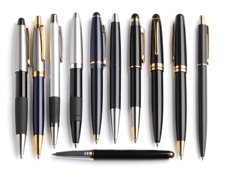 Row of assorted ballpoint pens - Powered by Adobe