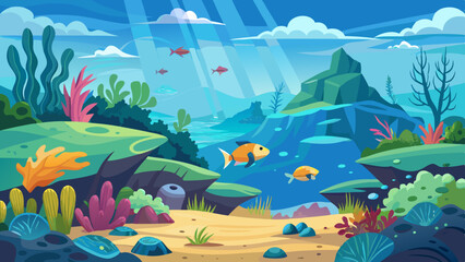 underwater world panorama landscape vector